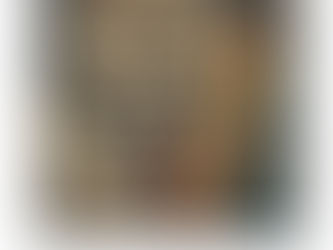 Wood book shelves with a stack of books to the left and a ladder to the right