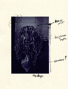Image of a person's profile, with notes written on the side of the photograph.