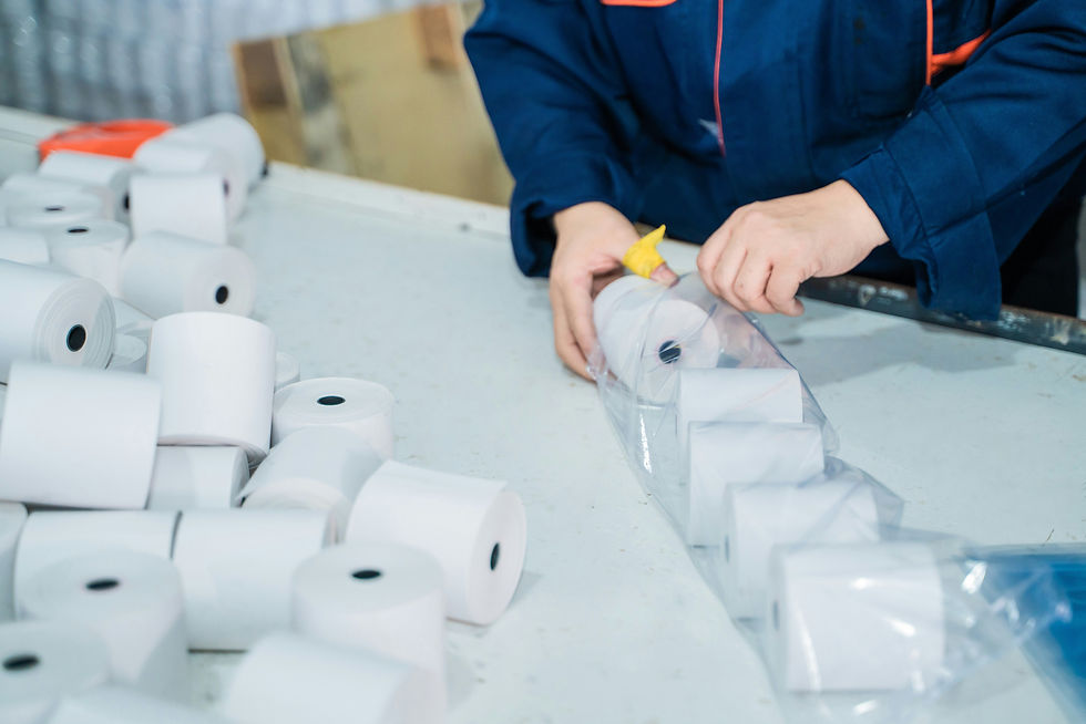 Packaging film rolls in a manufacturing facility