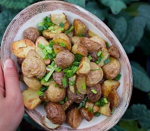 Crispy roasted baby Yukon gold potatoes with garlic and parmesan