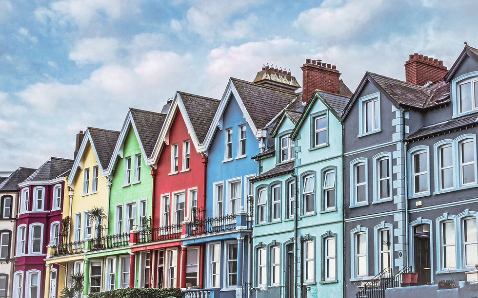 Multi-coloured terraced houses in Northern Ireland