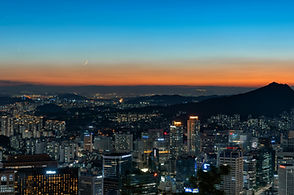 Seoul skyline at sunset with Namsan mountain