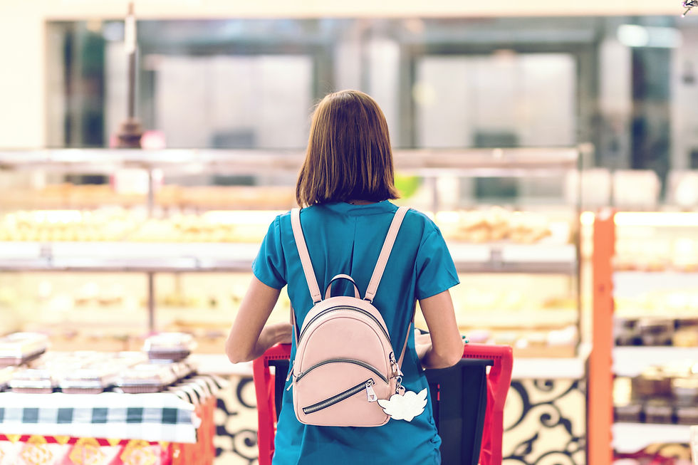 Women looking at airport food