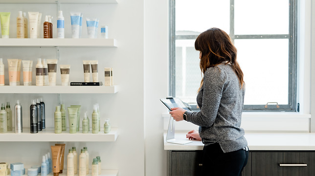 Hair products on shelves