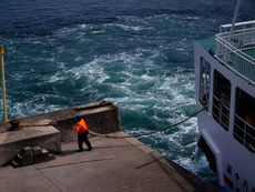 Man working ship at port