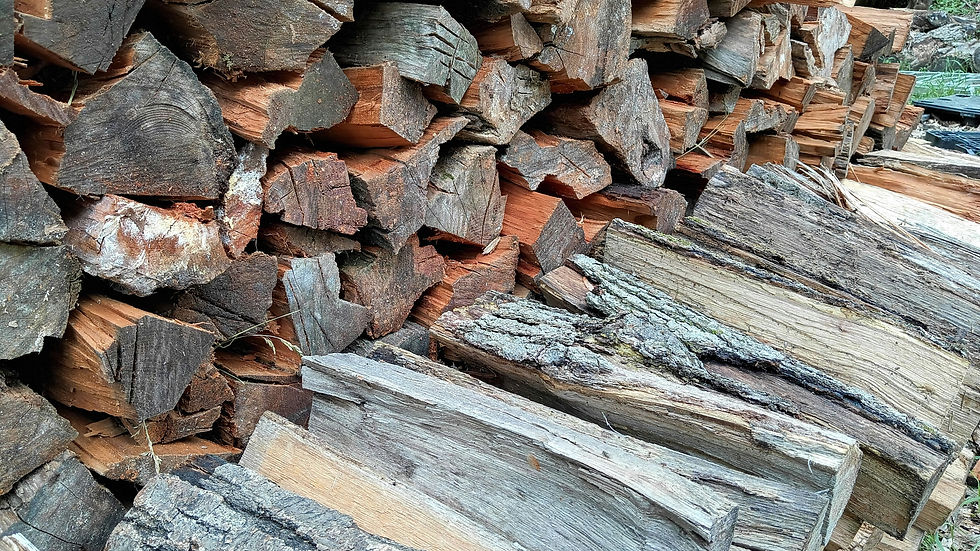 High angle view of stacked firewood neatly arranged outdoors