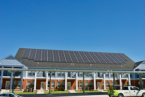 Solar panels on roof of property