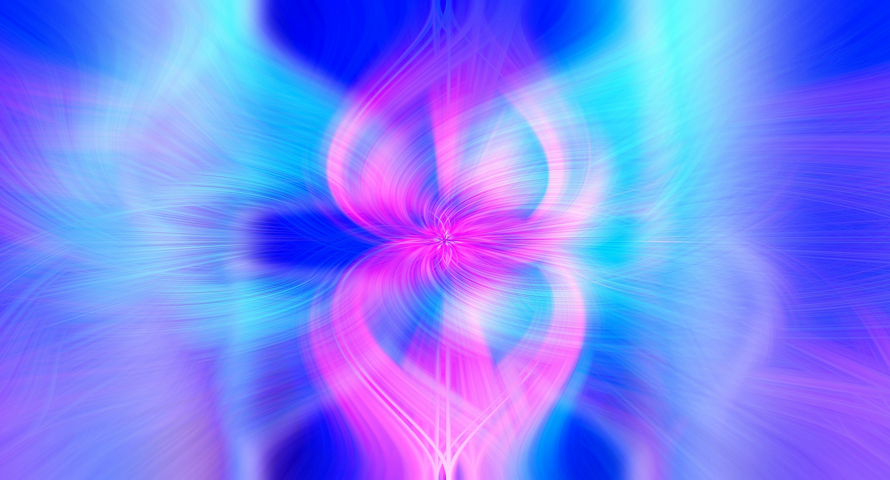Abstract blue and pink light waves creating a fluid, energetic background that symbolizes transformation and inner flow.