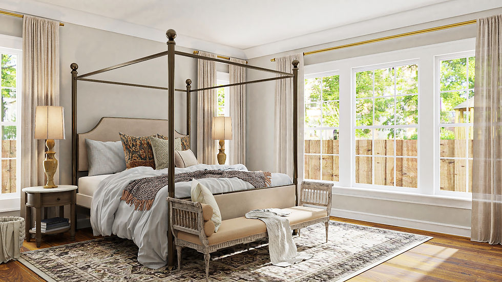 Beautiful bedroom scene demonstrating how neutral colors and natural elements can create a peaceful sleeping space. 
