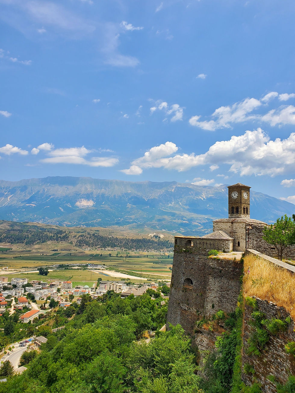 Stunning panoramic view of Gjirokastër, Albania - a city filled with Ottoman-era architecture, surrounded by breathtaking natural beauty