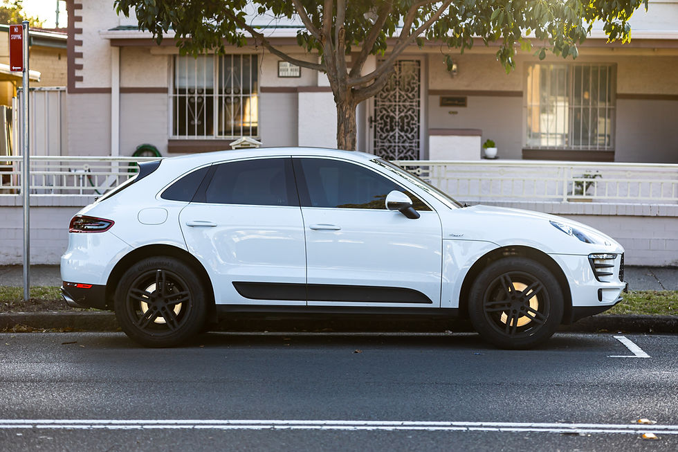 A white car on road
