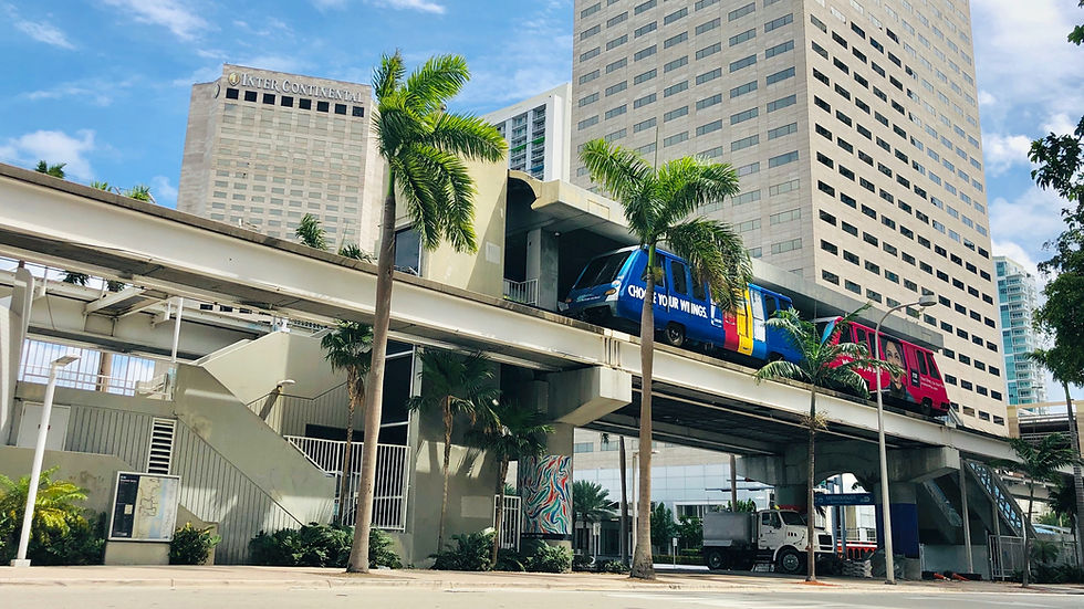 Metrorail in downtown miami, intercontinental building in background