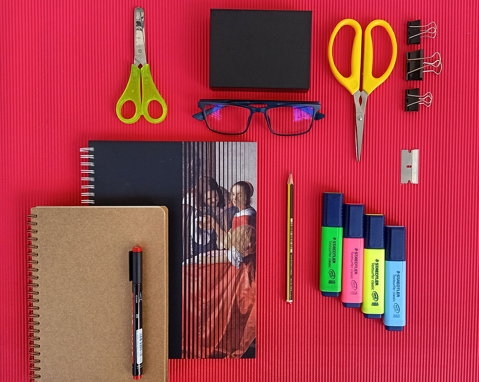 Close-up view of brightly colored organizational tools arranged neatly on a desk