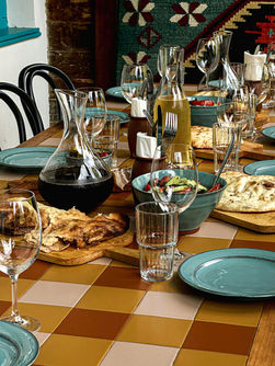 Dinner table set with Georgian food.