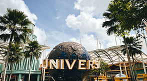 The Universal globe at the entrance to Universal Studios Singapore on Sentosa