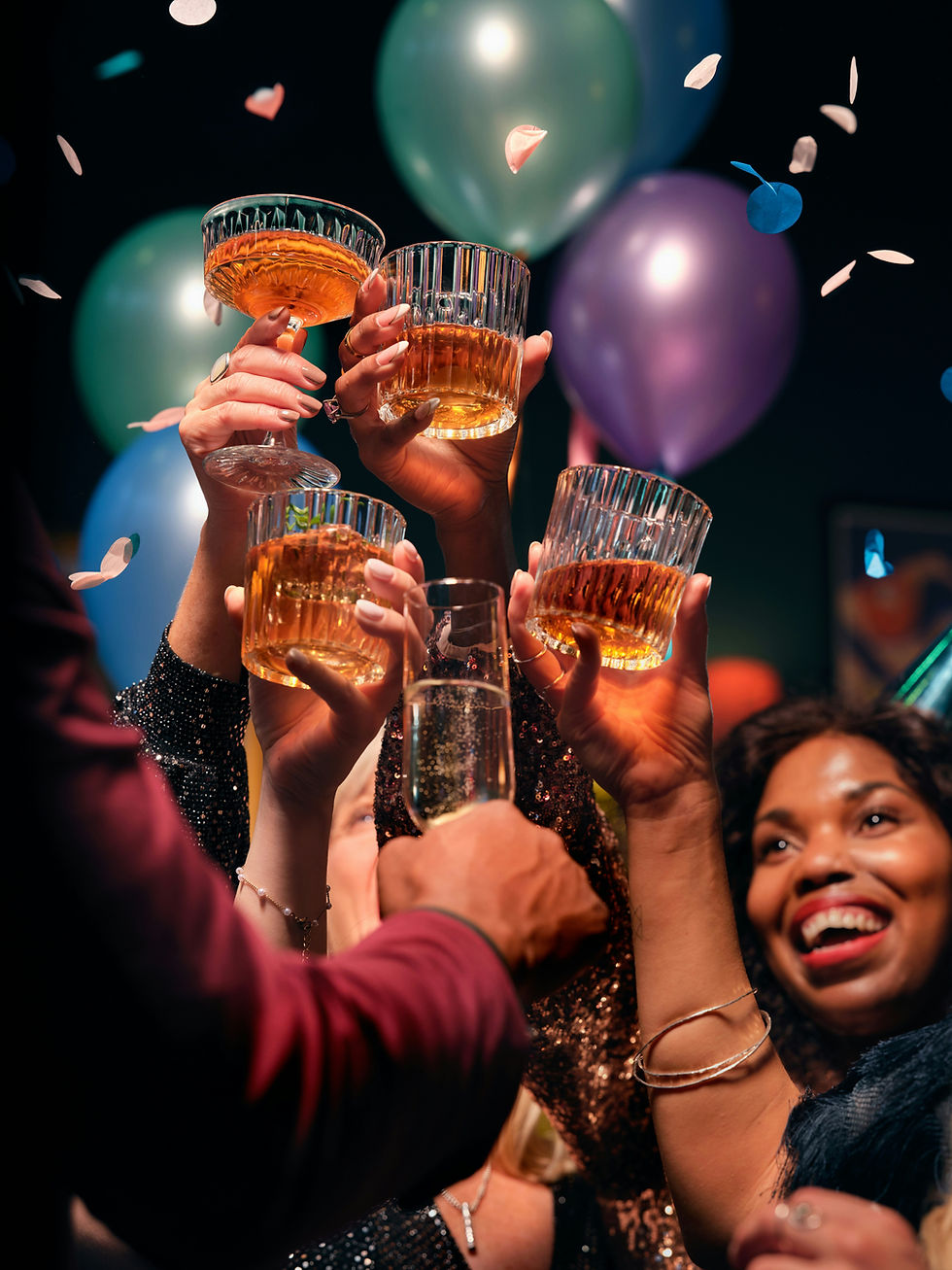 Friends celebrating and toasting