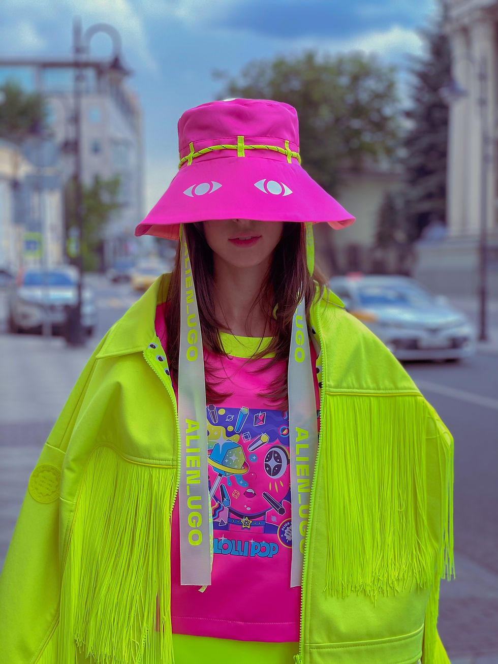 Fashionable girl wearing bright colours