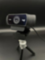 Close-up view of a high-quality webcam on a desk