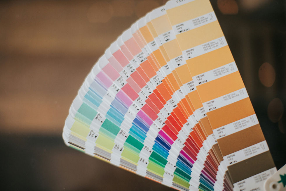 An array of Pantone swatches showcases a diverse palette, highlighting the nuances of colour in design.