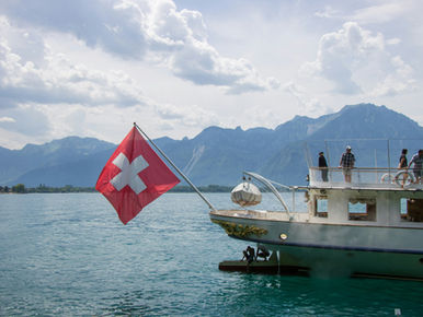 A boat on a lake in Switzerland