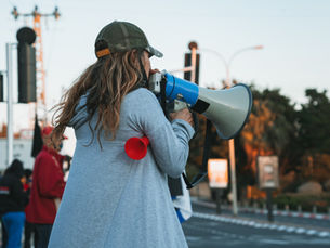 A woman with a megaphone