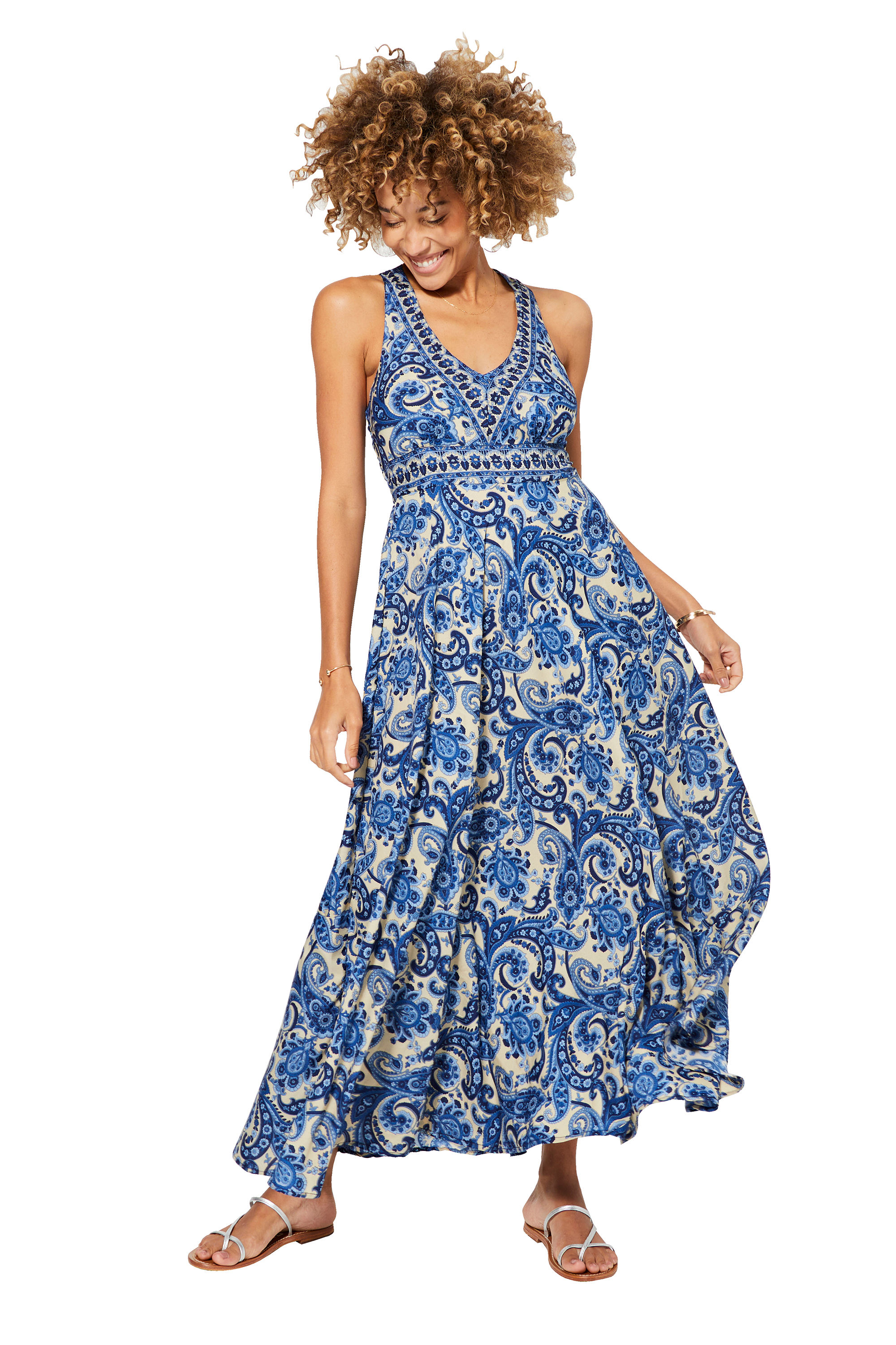 Beige Navy Blue <b>Women</b> <i>Dress</i>