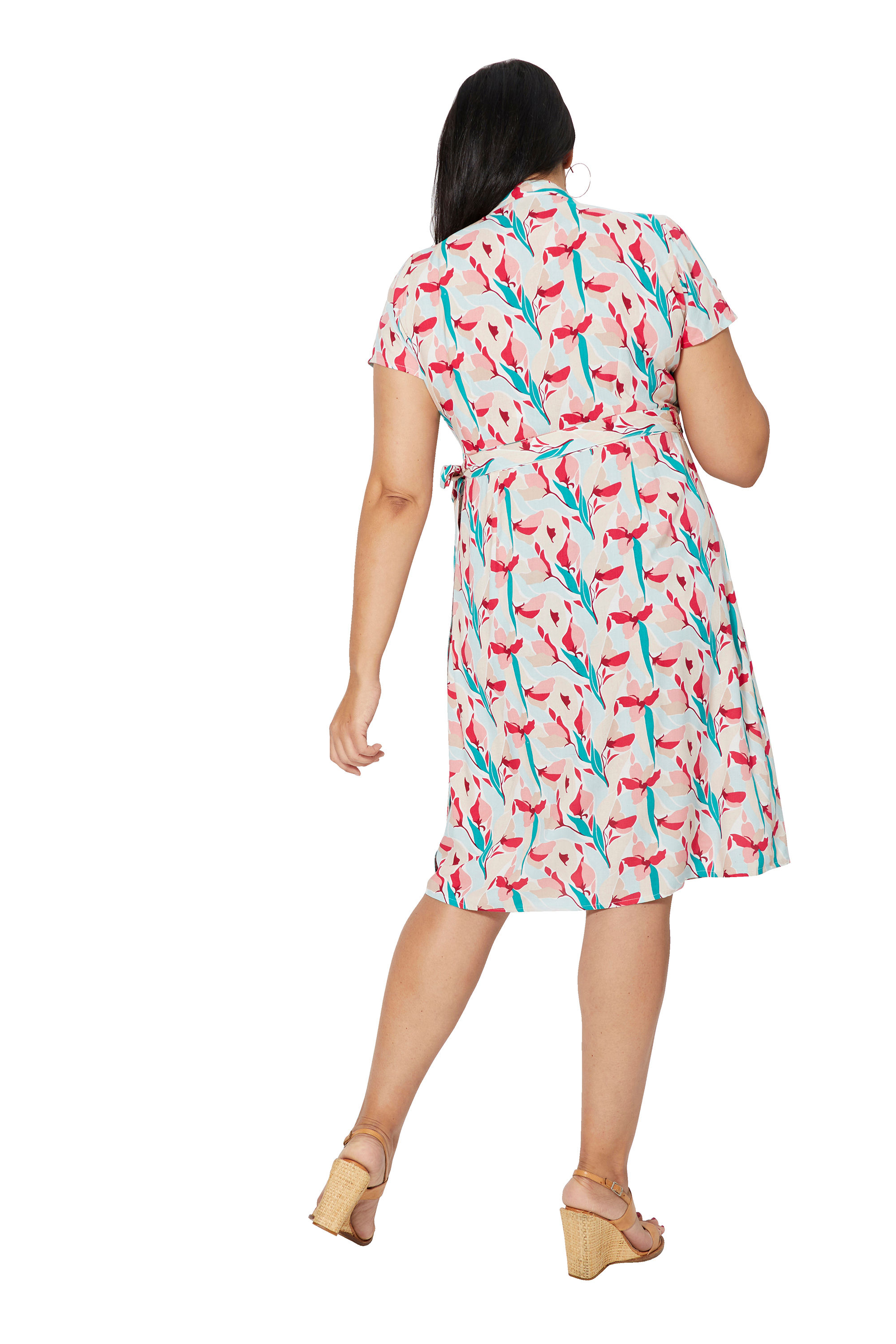 Beige Pink Turquoise Women Plus Size Dress