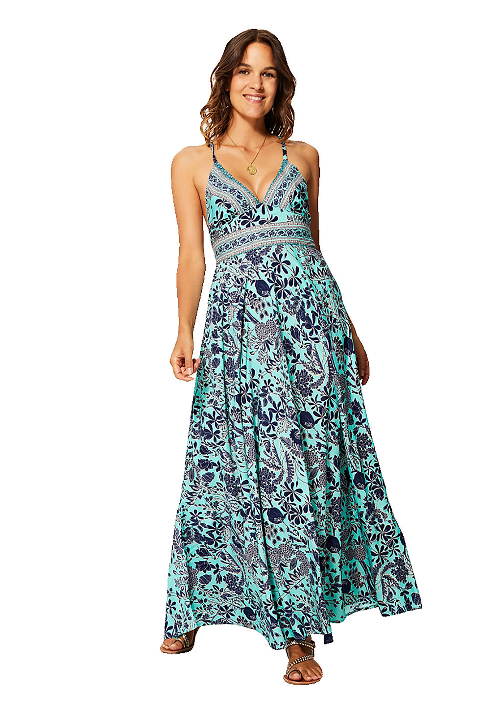 Turquesa Azul Marino Oro Vestido de Mujer