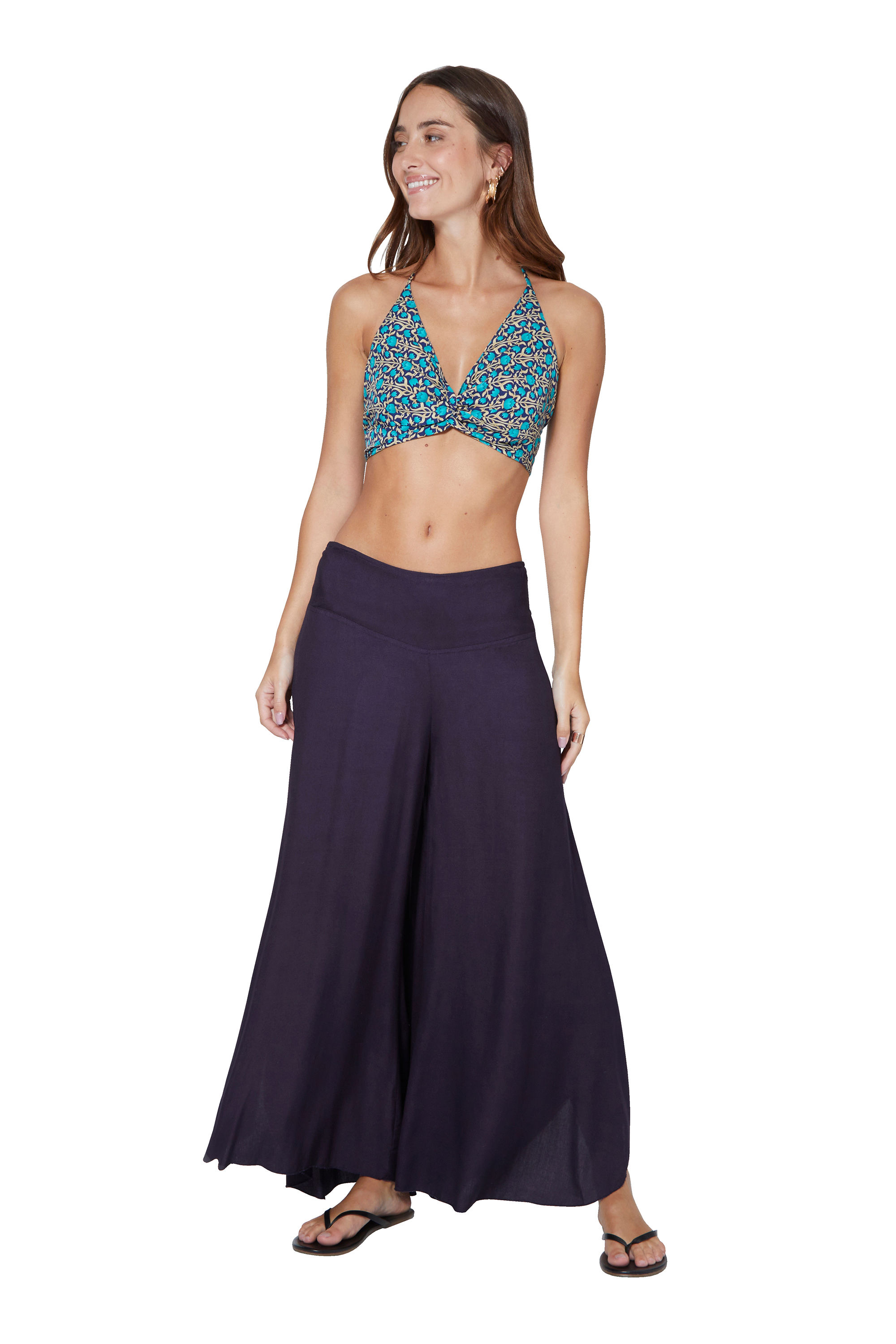 Navy Blue Turquoise Beige Women Top