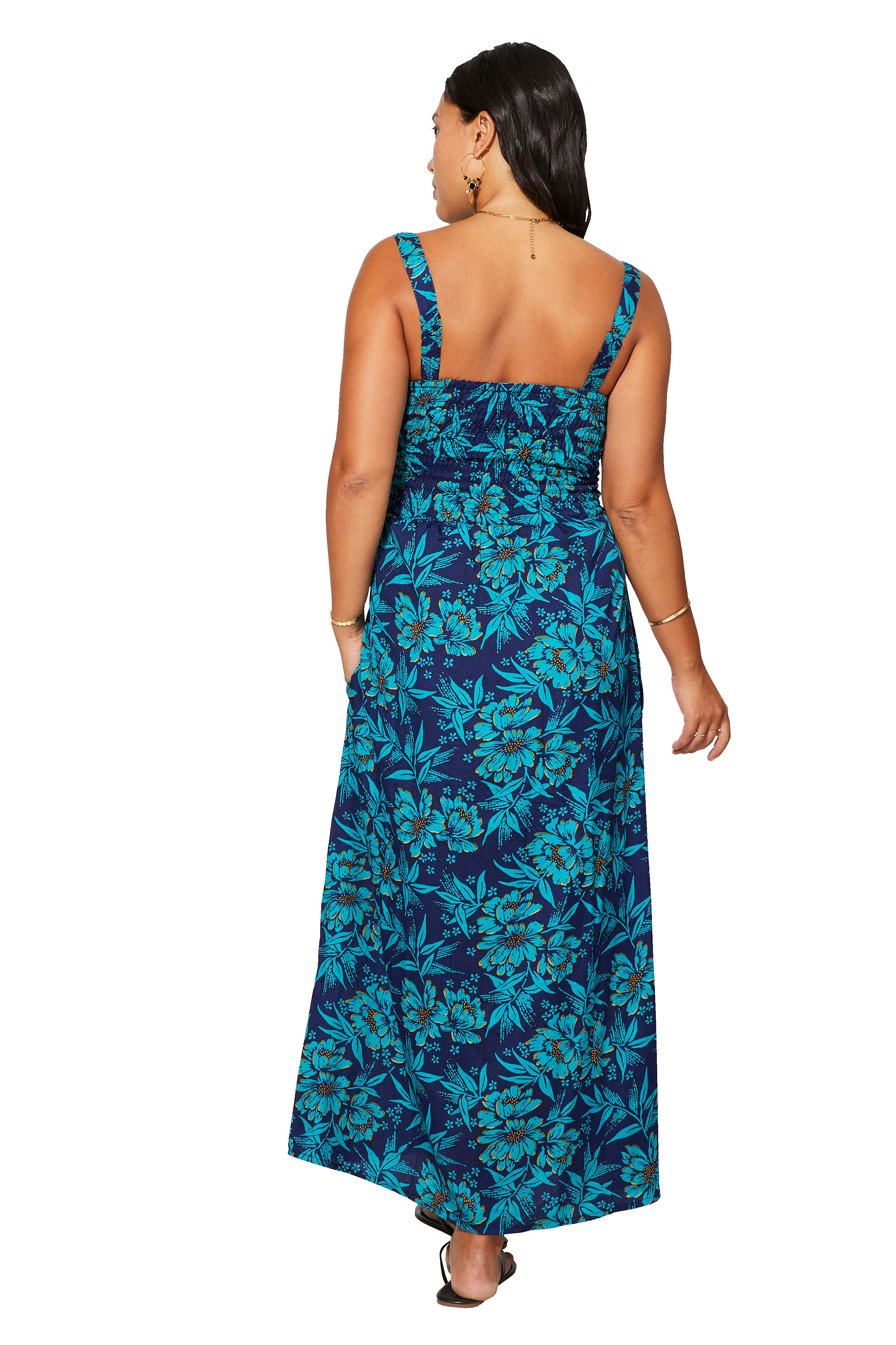 Navy Blue Turquoise Yellow Women Dress