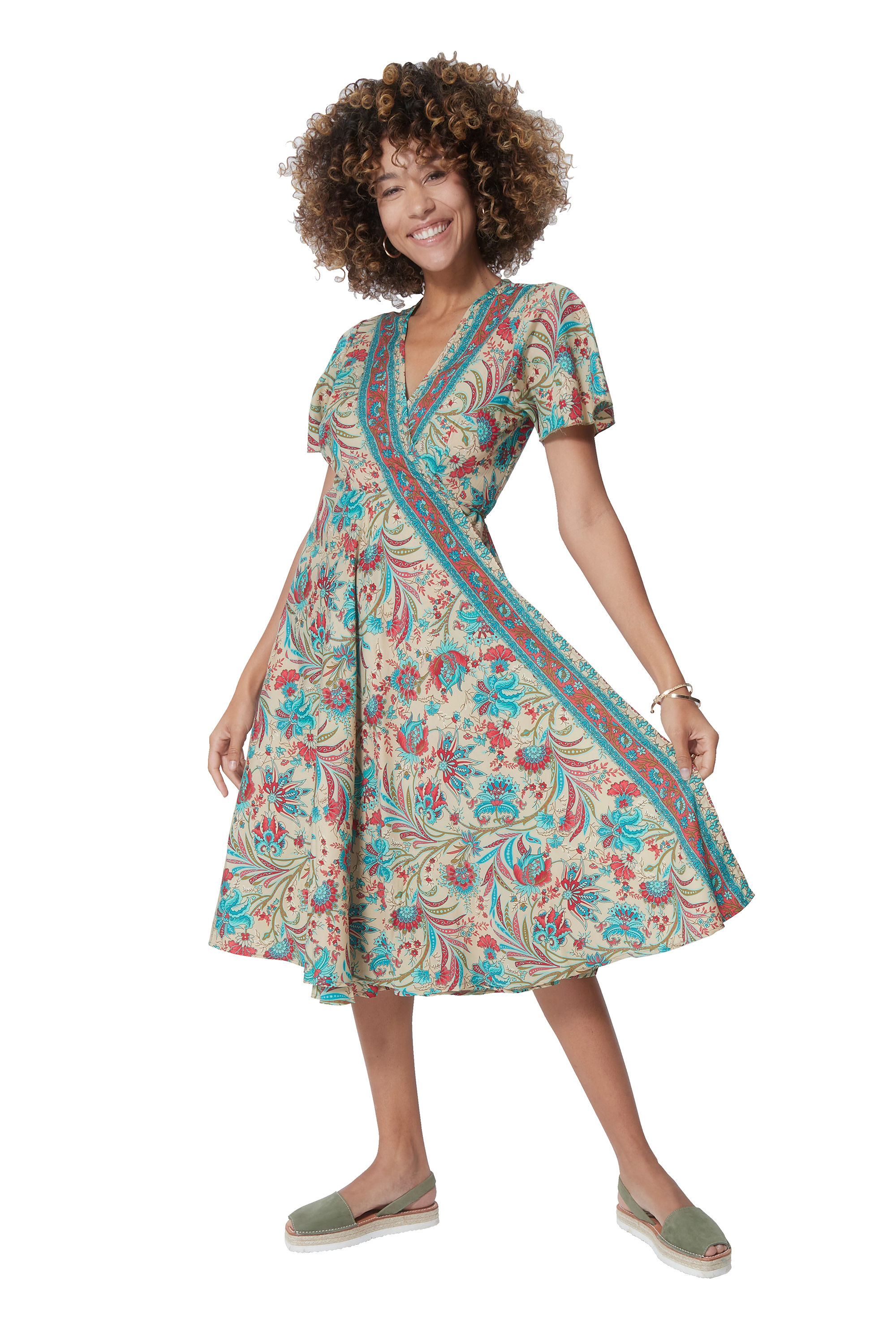 Beige Turquoise Red Women Dress