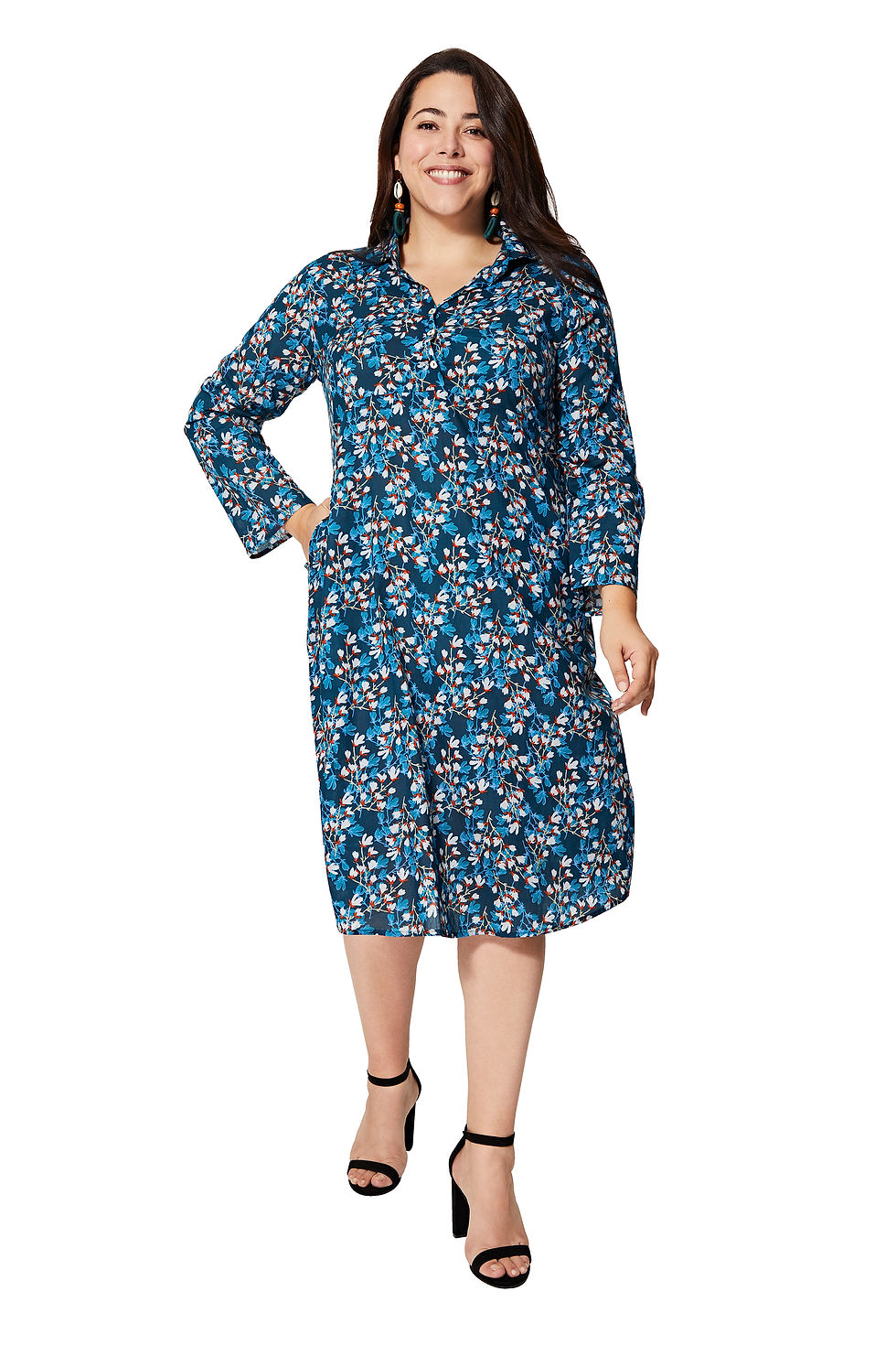 Azul Blanco Naranja Mujeres Vestido Talla Grande