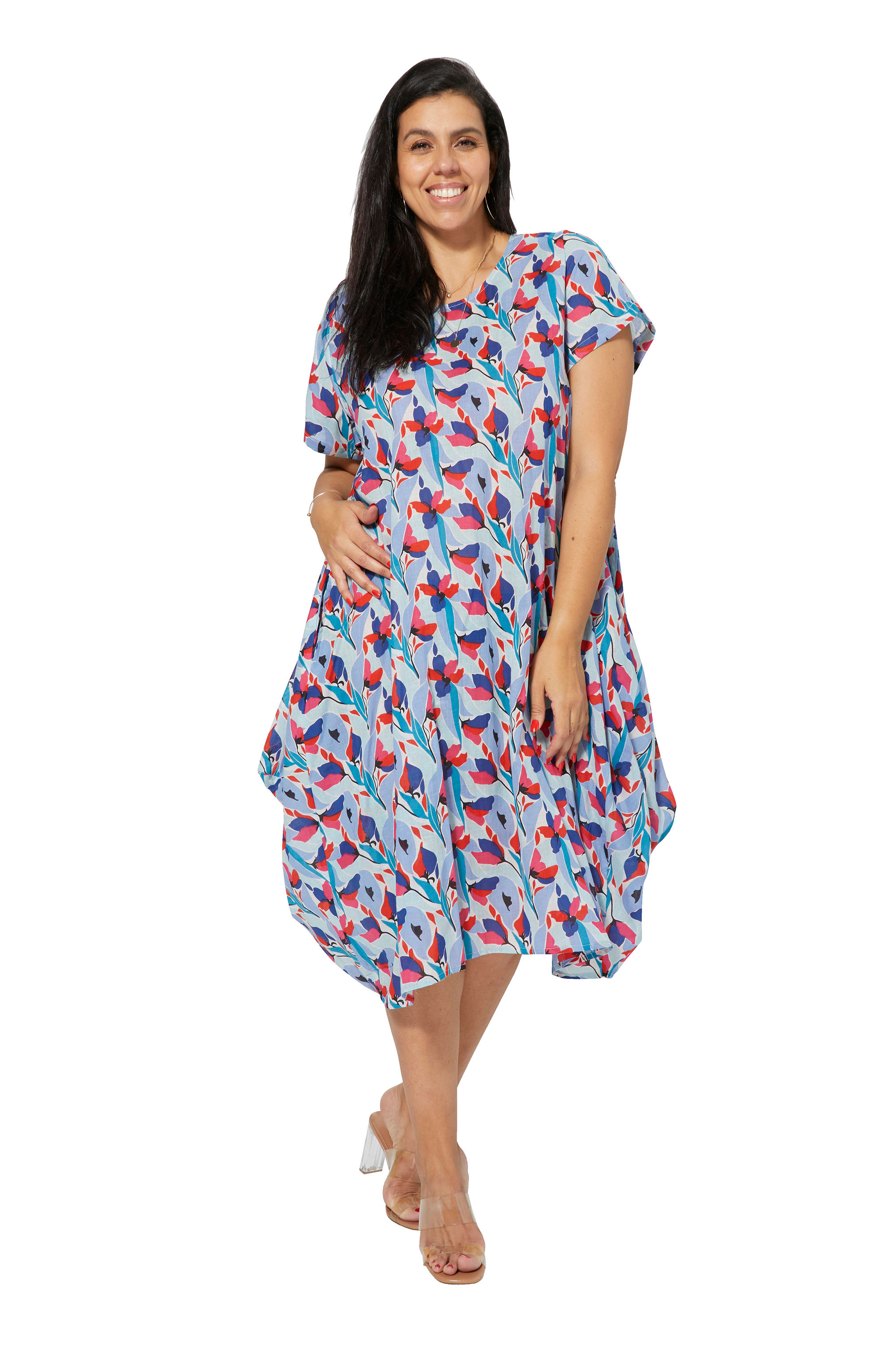 Blue Pink Red Women Plus Size Dress