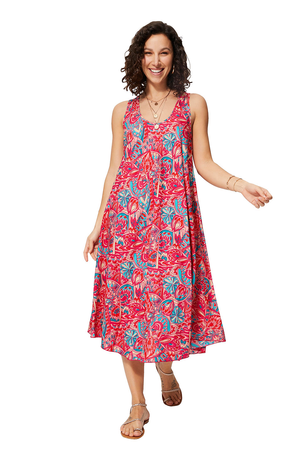 Pink Turquoise Beige Turquoise Women Dress