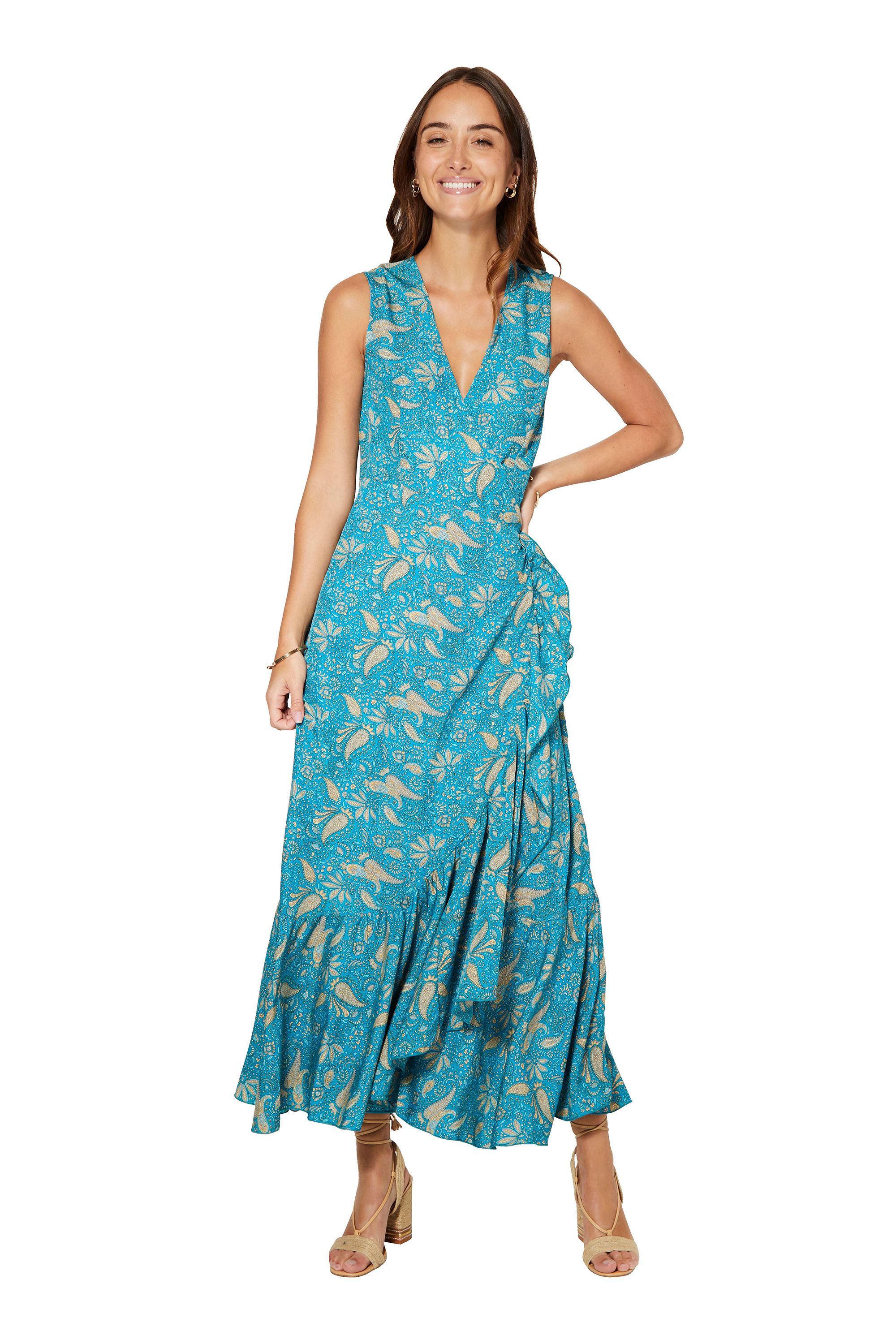 Turquoise Cream Grey Women Dress