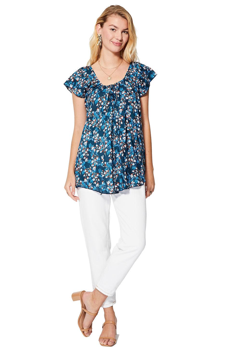 Blue White Orange Women Top
