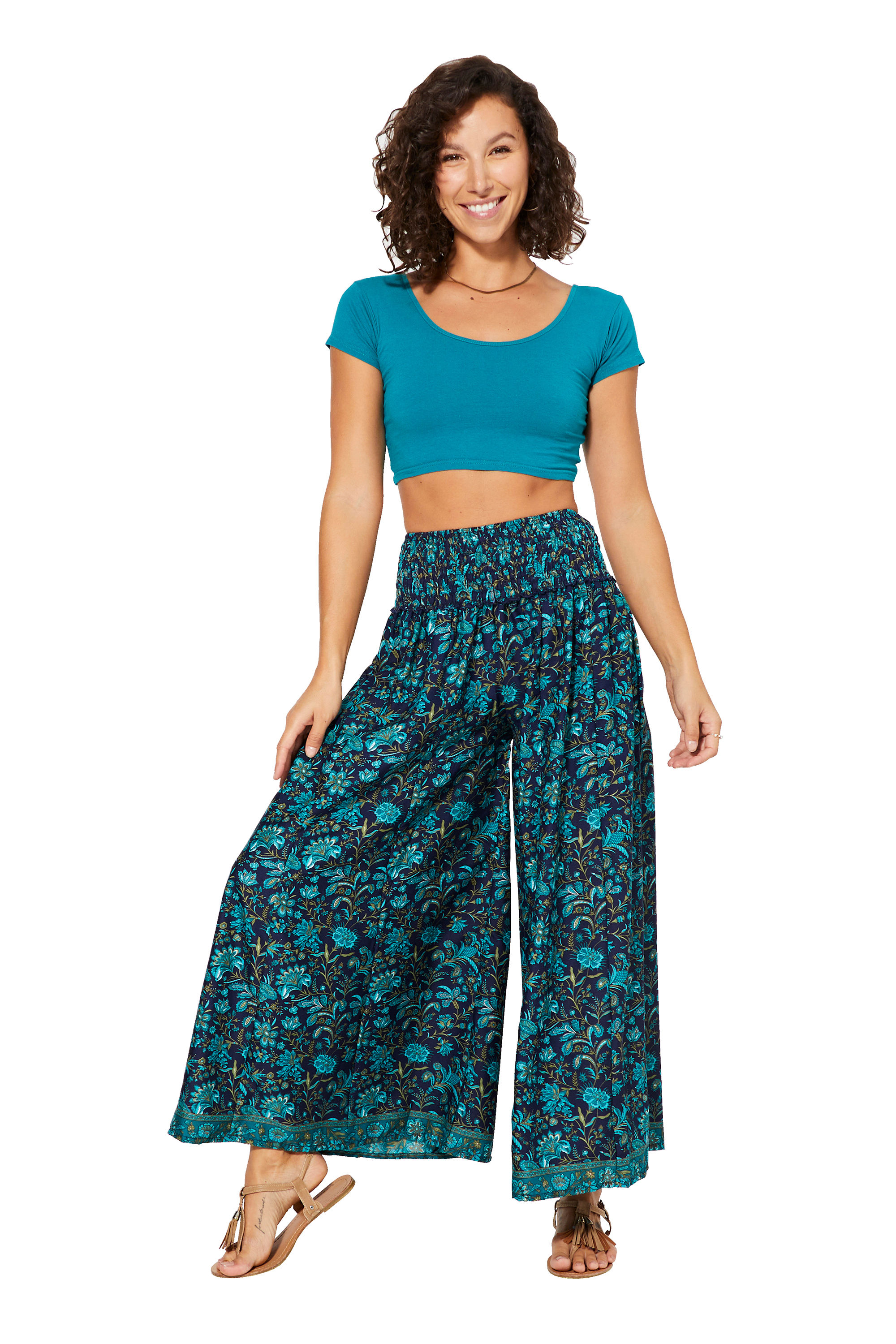 Navy Blue Turquoise Beige Women Trousers