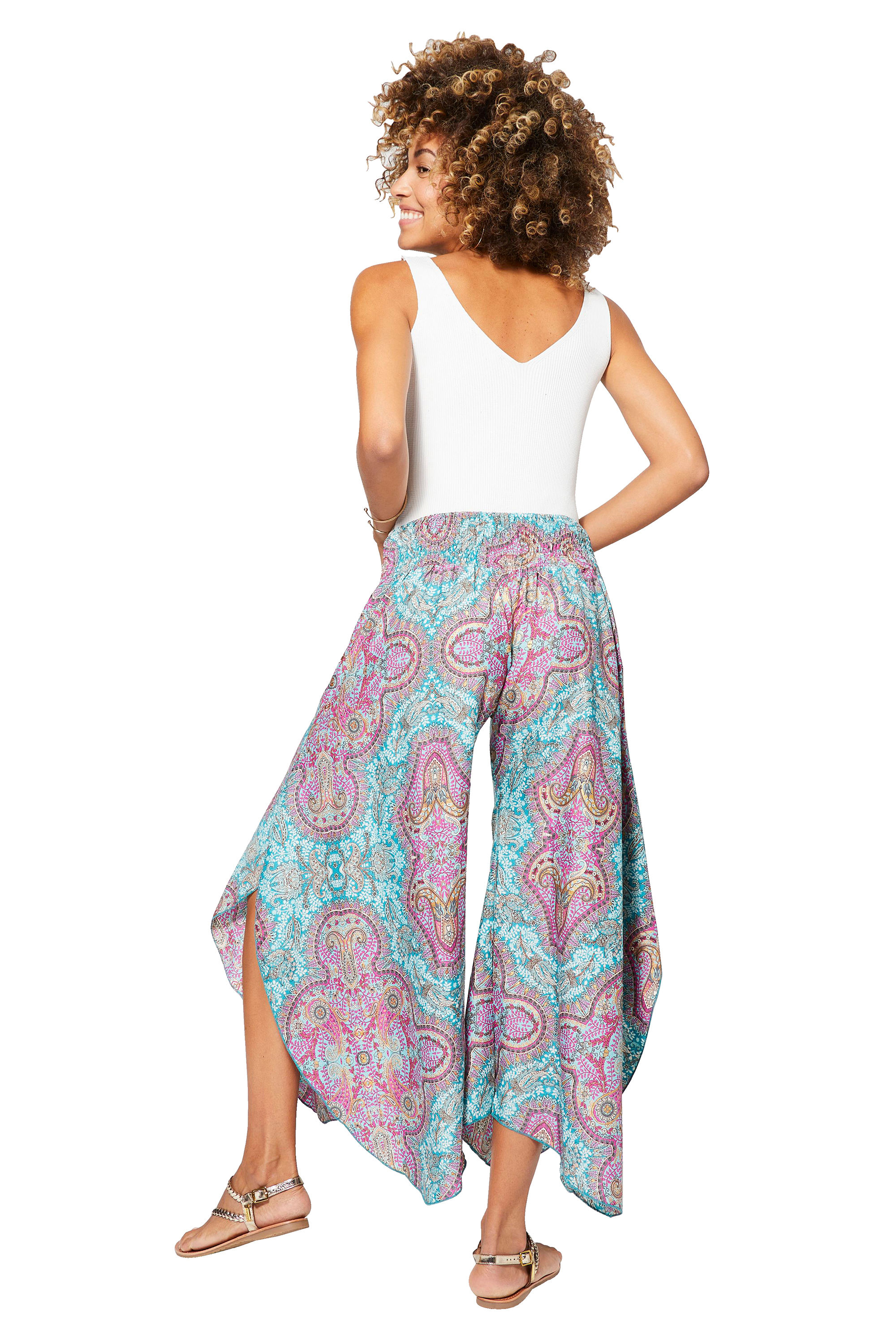 Turquoise Pink Gold Women Trousers
