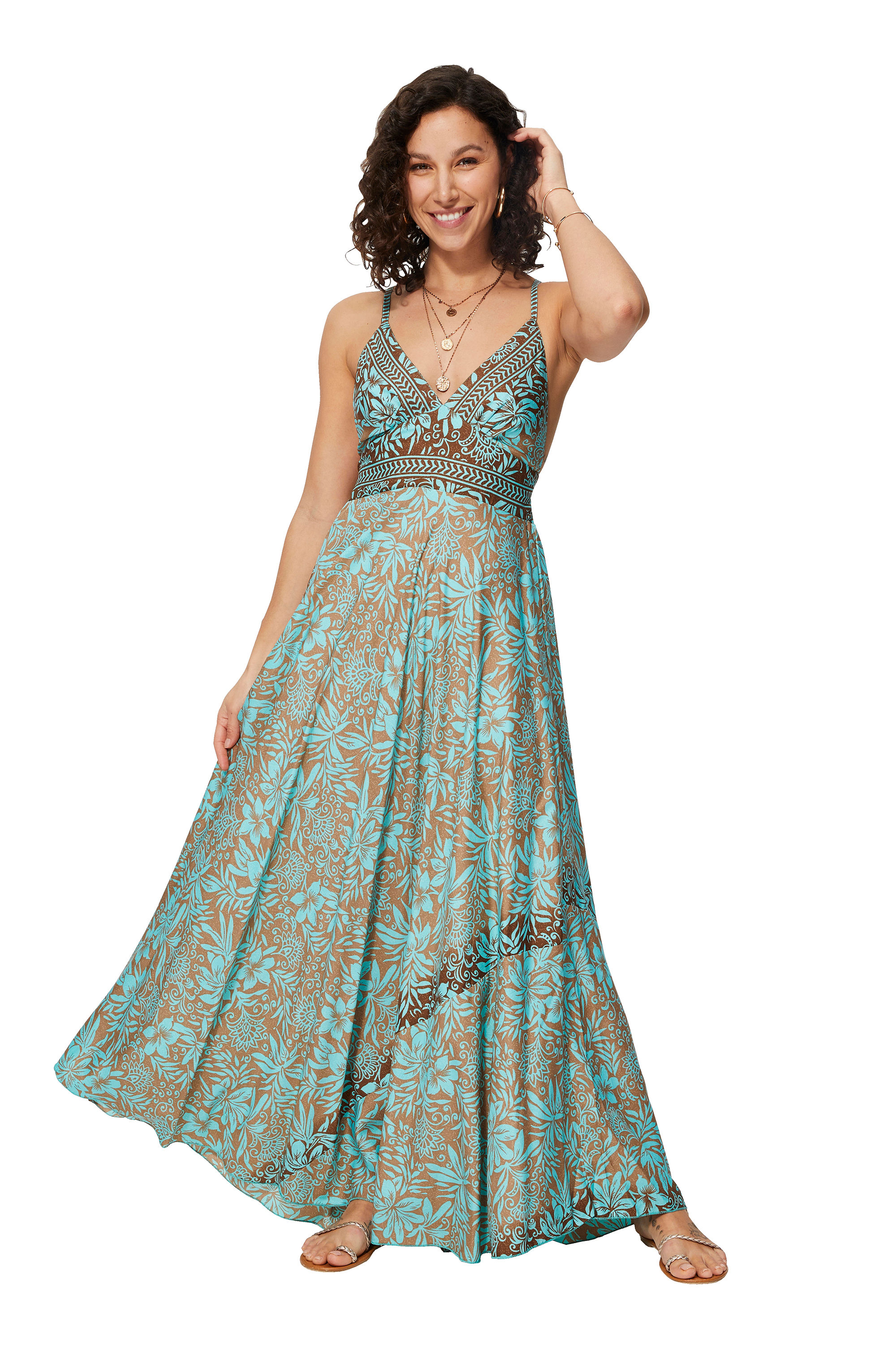 Vestido de Mujer Marrón Turquesa