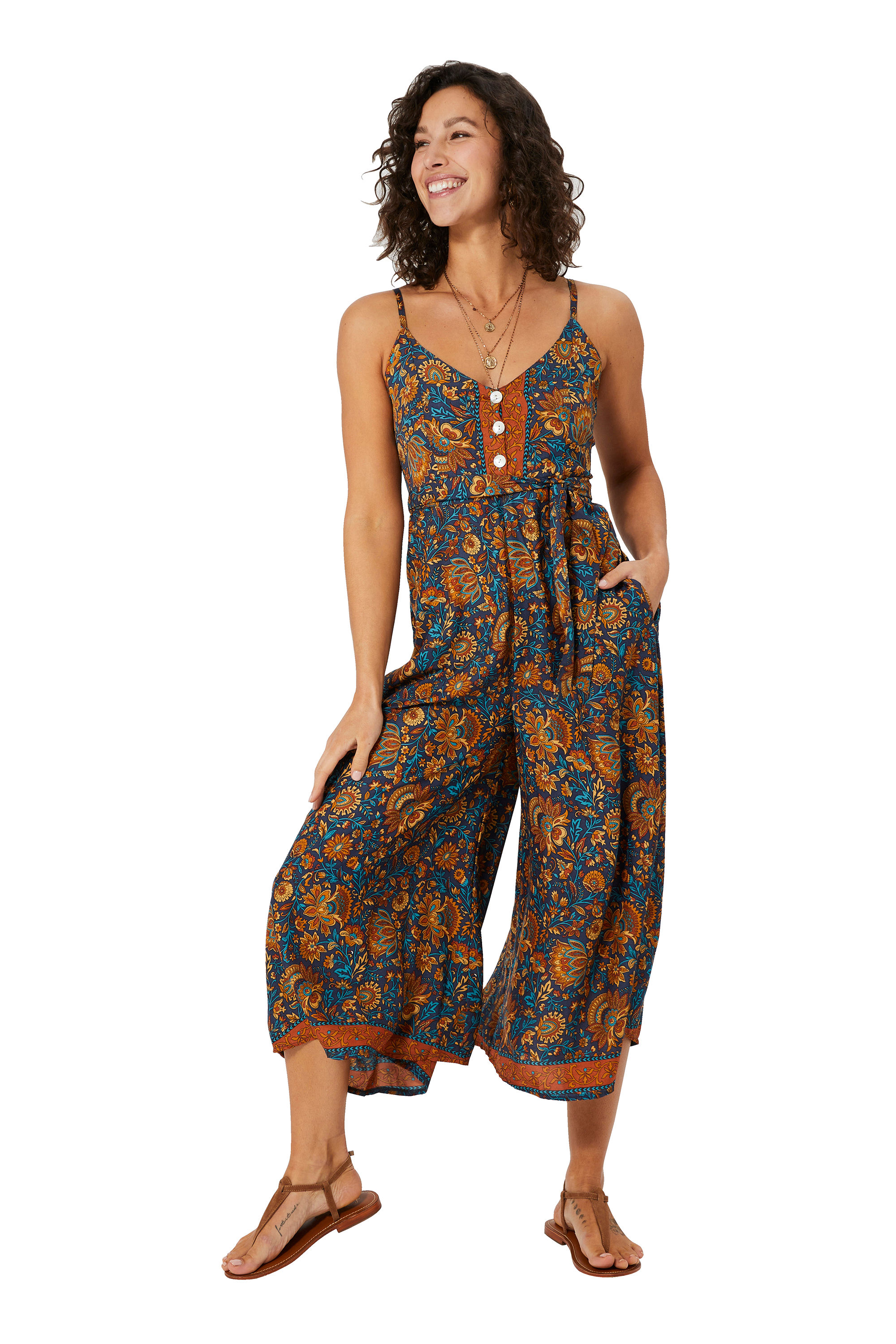 Blue Brown Women Jumpsuit