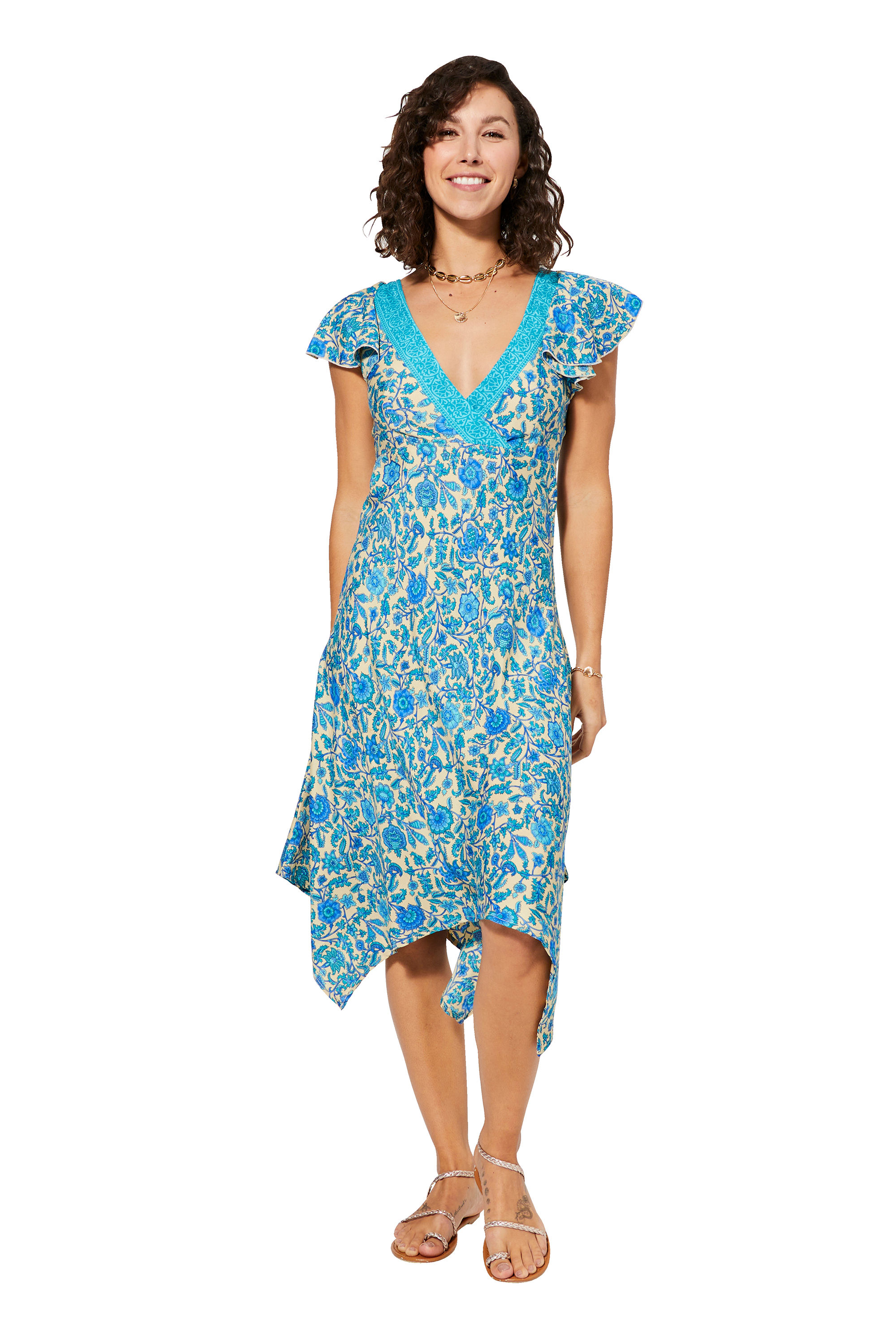 Beige Navy Blue Turquoise Women Dress