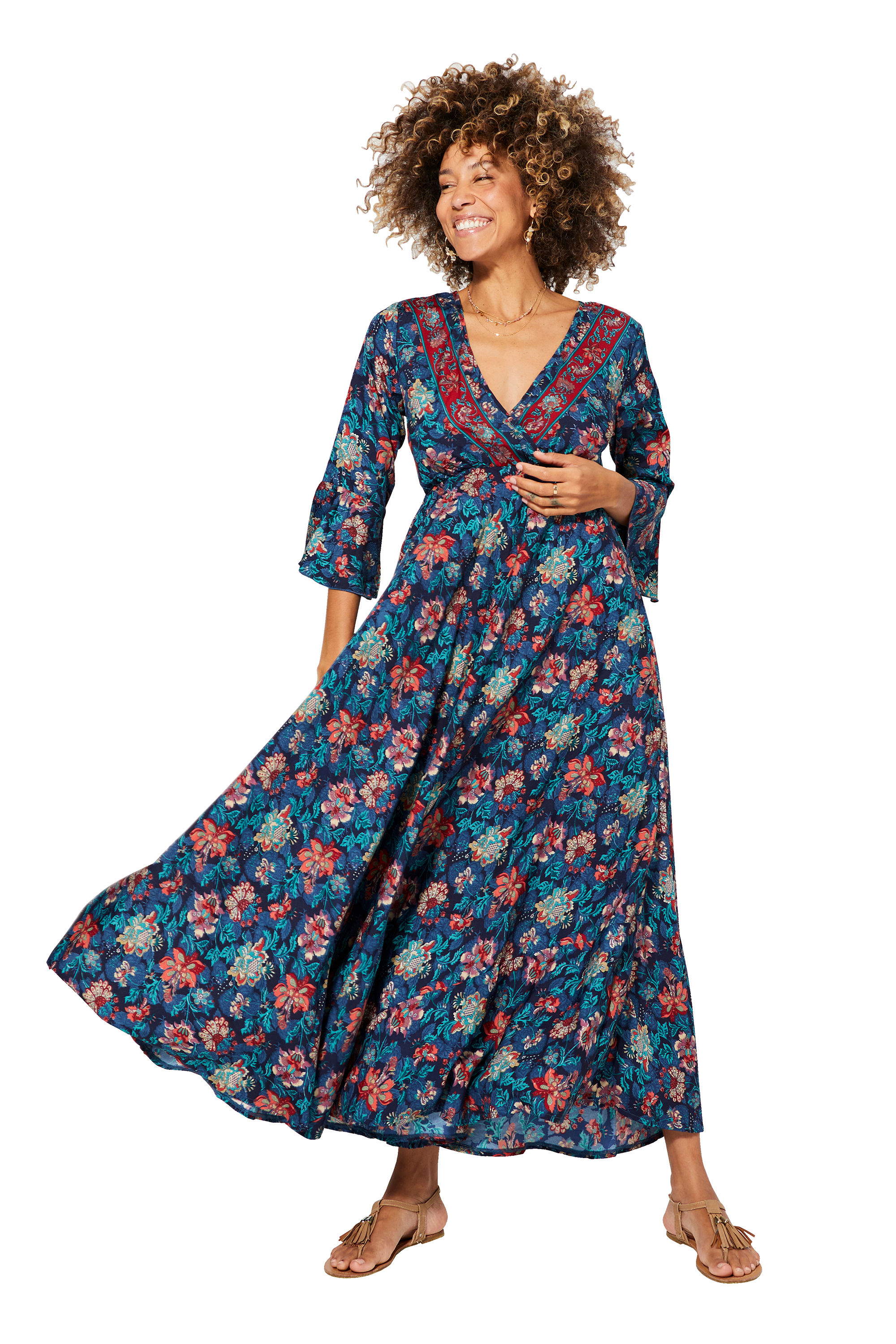 Vestido de Mujer Azul Marino Borgoña Beige