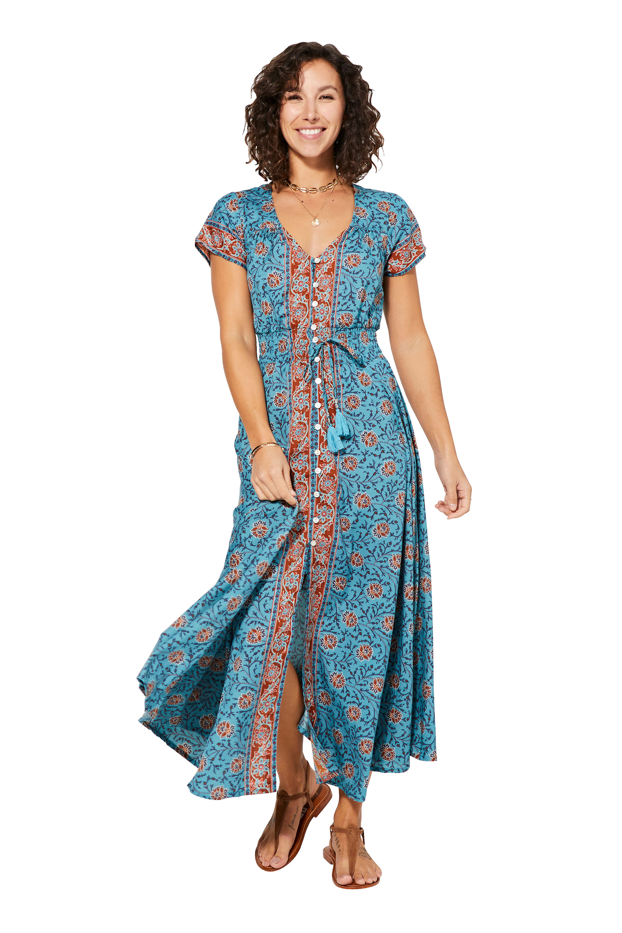 Azul Marrón Vestido Mujer