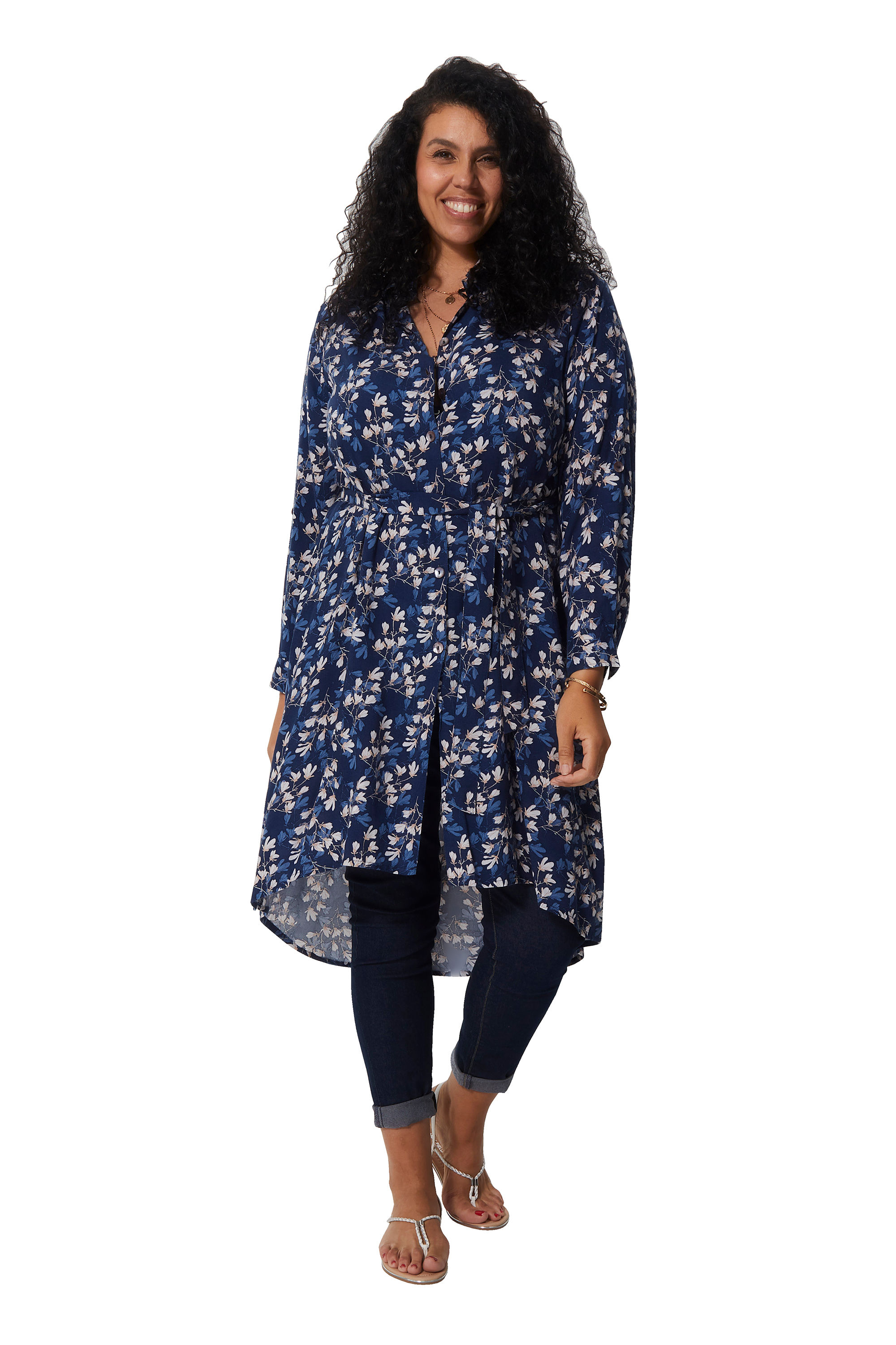 Blue White Cream Women Plus Size Dress