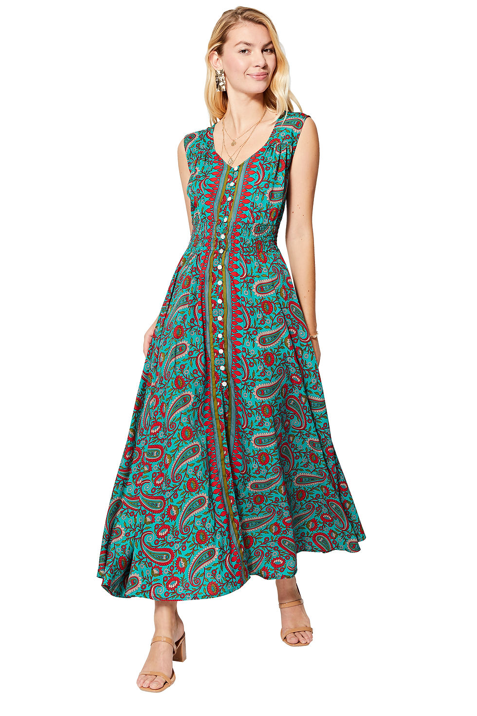 Turquoise Red Yellow Women Dress