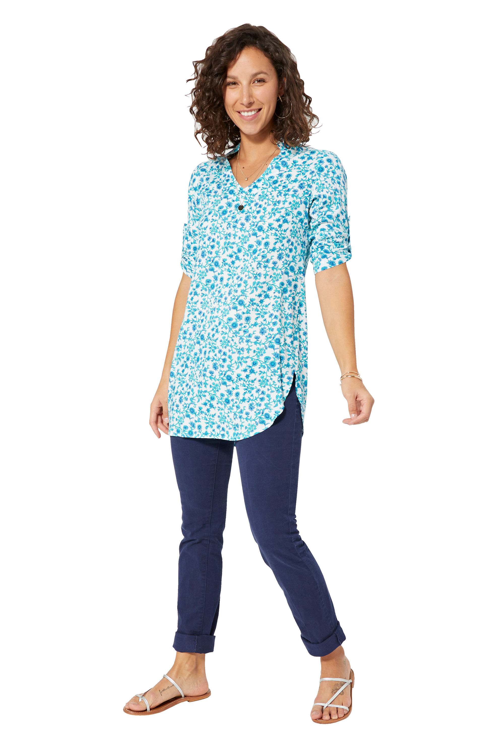 White Blue Turquoise Women Shirt