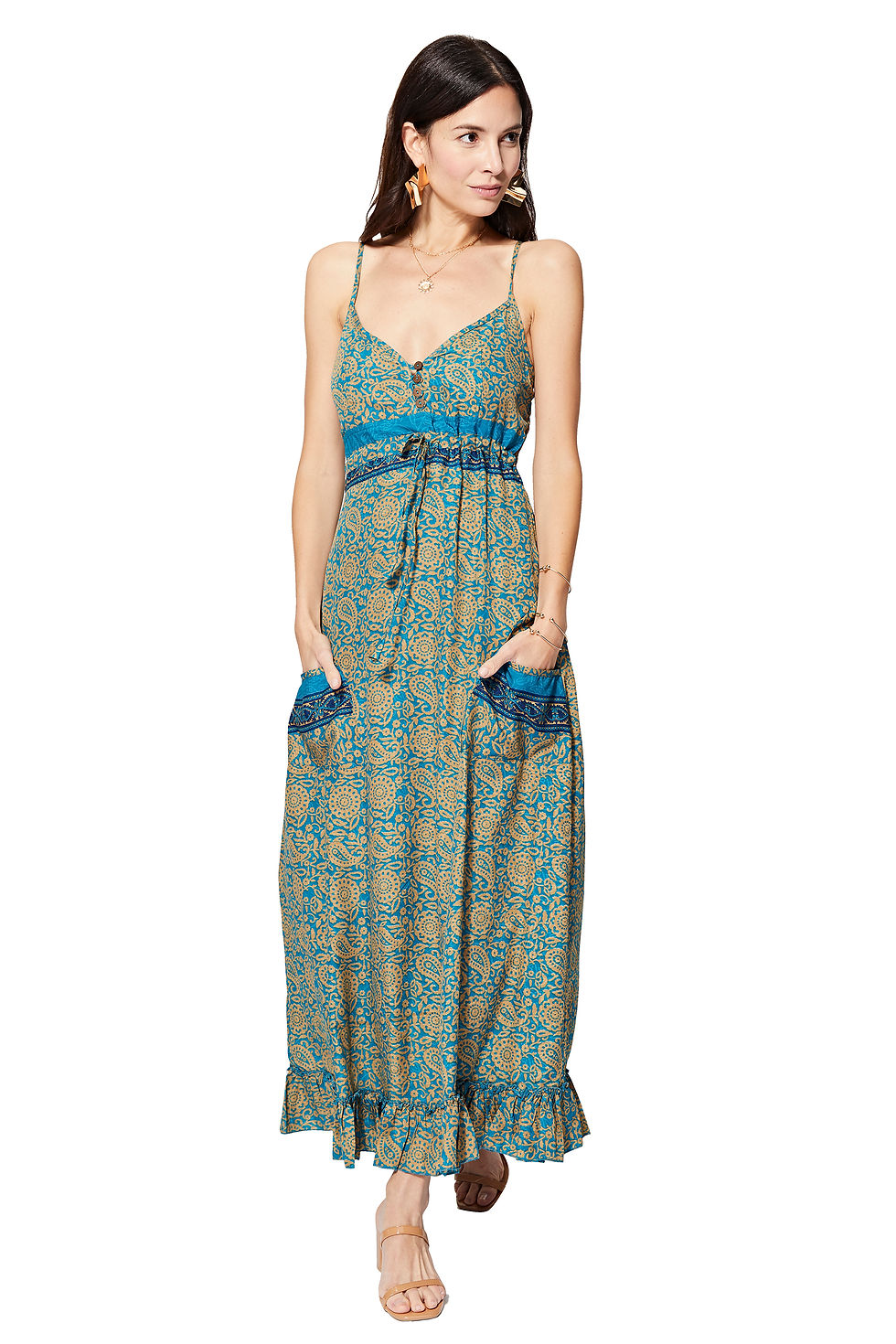 Vestido de Mujer Azul Turquesa Beige