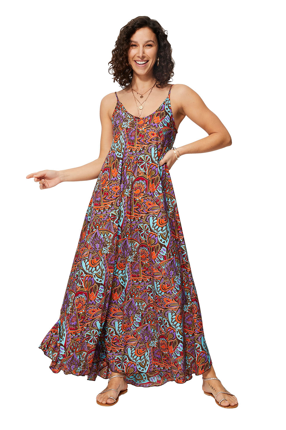 Brown Blue Orange Purple Women Dress