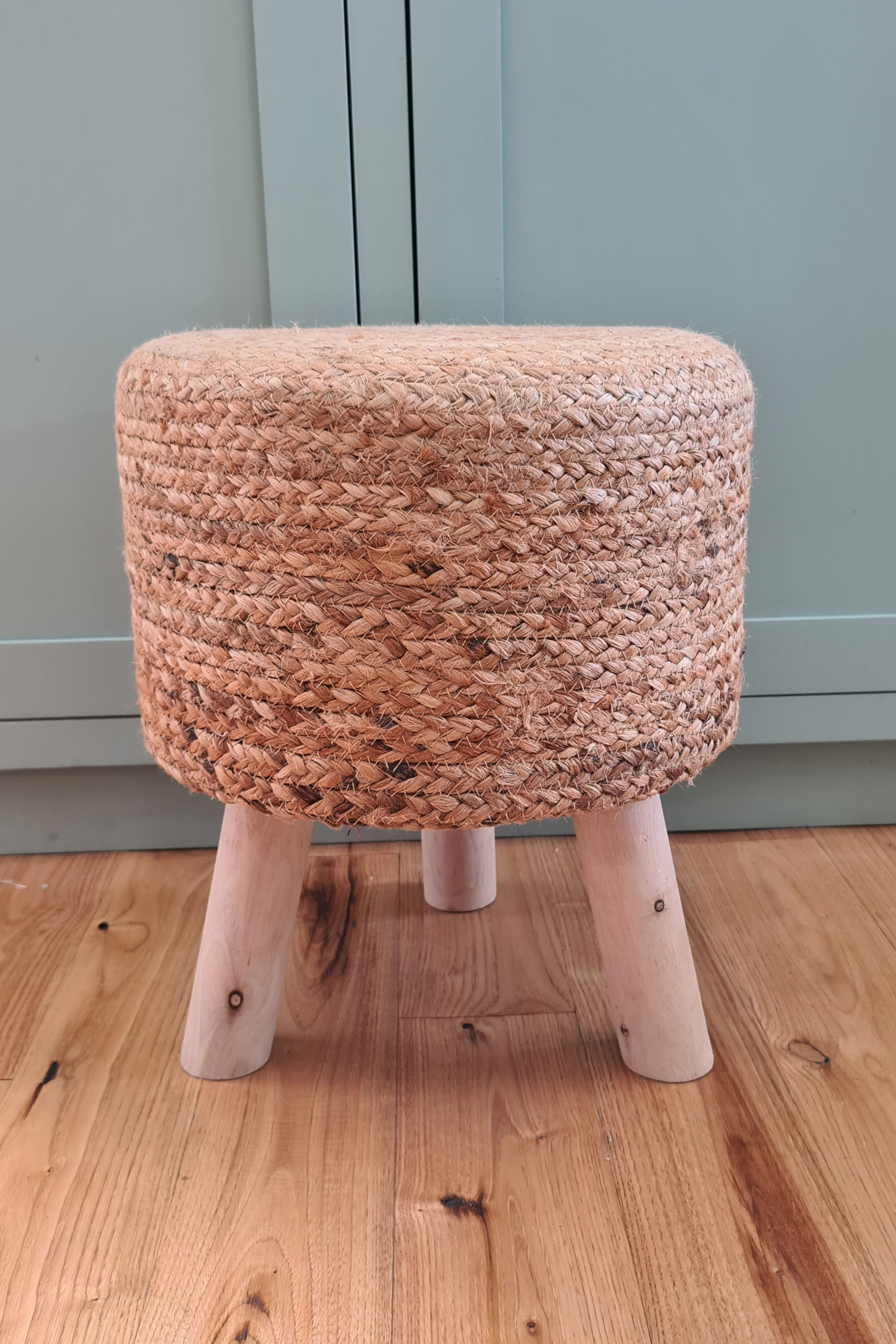 Handmade Wooden Stool With Woven Seat