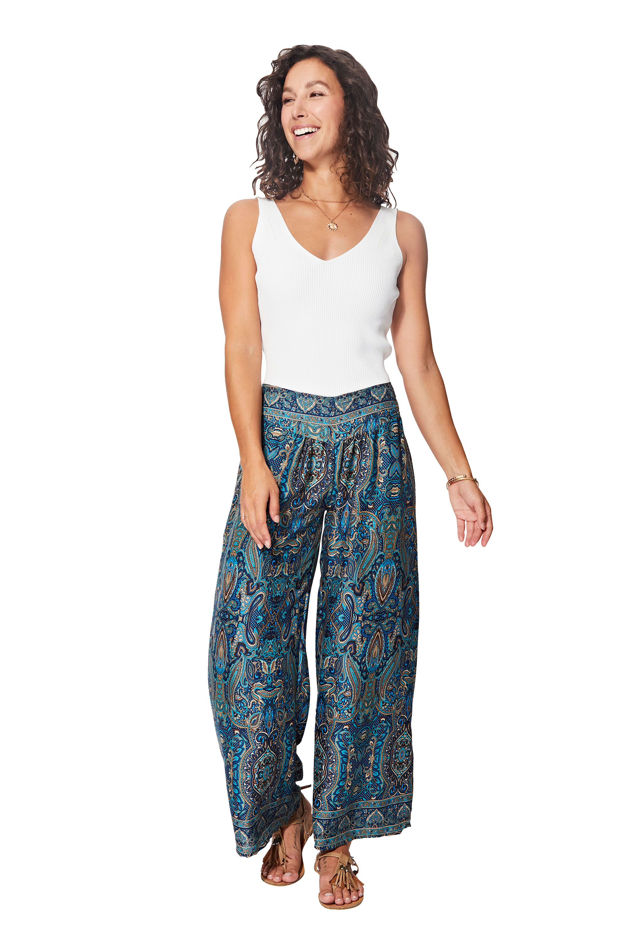 Blue Beige Brown Women Trousers
